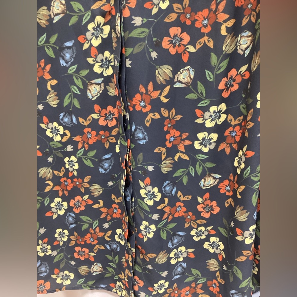 Floral Button-Up Blouse - Black and Orange - Picture 2 of 5